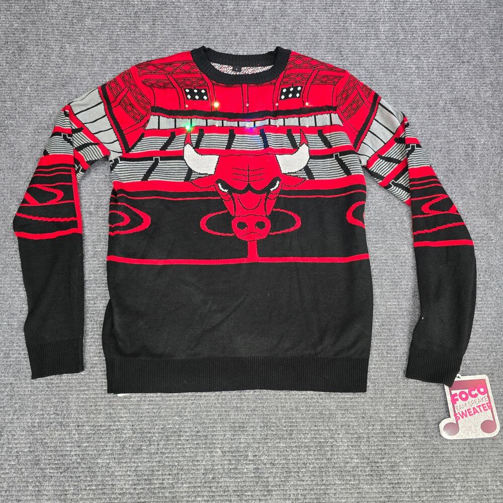 FOCO Chicago Bulls Bluetooth LED Light Up Team Speaker Sweater Mens L NWT